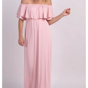 PinkBlush Off Shoulder Ruffle Trim Maxi Dress